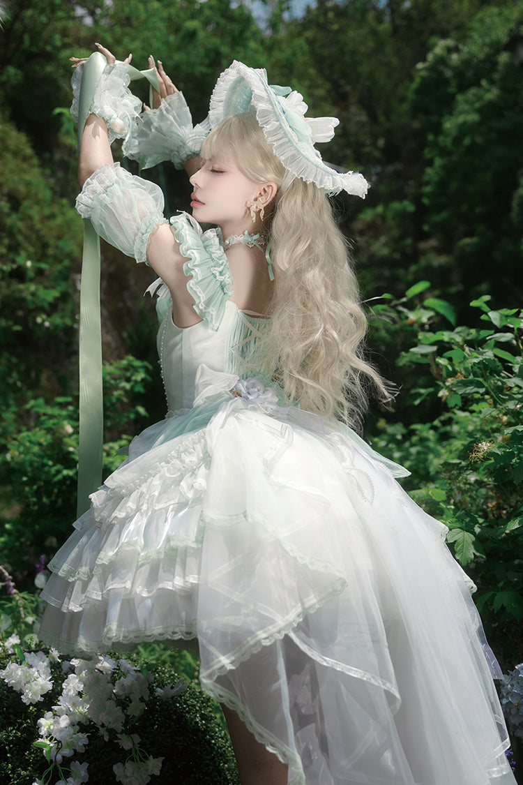 Green [Tulip and Wind Chime] Multi-Layered Ruffle Bowknot Lace Sweet Gorgeous Lolita Jsk Dress - Product - 7