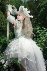 Green [Tulip and Wind Chime] Multi-Layered Ruffle Bowknot Lace Sweet Gorgeous Lolita Jsk Dress - Product - 7