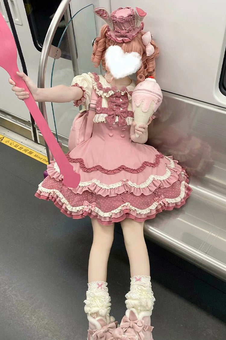 Pink [Bunny Parfait] Short Sleeves Multi-Layered Ruffle Bowknot Sweet Lolita Dress - Product - 9