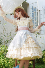 Multi-Color Cream Layers Ruffle Asymmetrical Cardigan Bowknot Sweet Lolita Jsk Dress - Product - 2