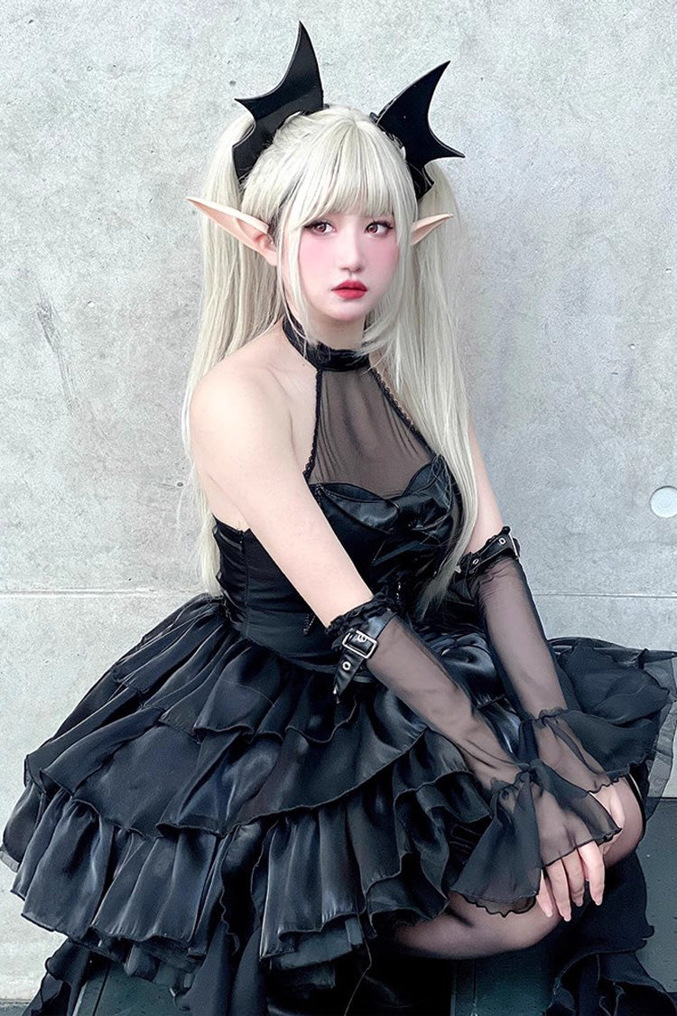 Pure Black Little Devil Sexy Princess Slim Gothic Lolita Strapless Tiered Dress - Product - 6