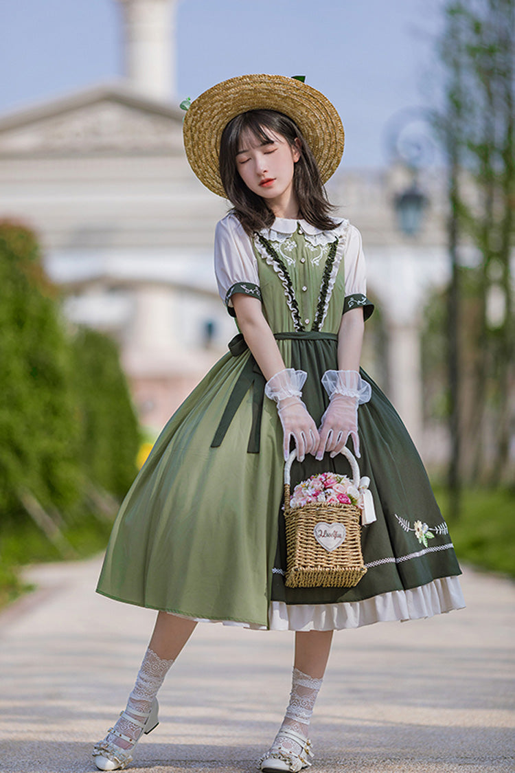Multi-Color Doll Collar Embroidered Short Sleeves Classic Lolita Dress - Product - 3