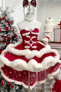 Red Holiday Double-Layered Bow Sweet Princess Strapless (Kleid einzeln) Vorderansicht