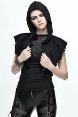 Black Bat Wings Women's Punk Hooded Cape - Black - 1