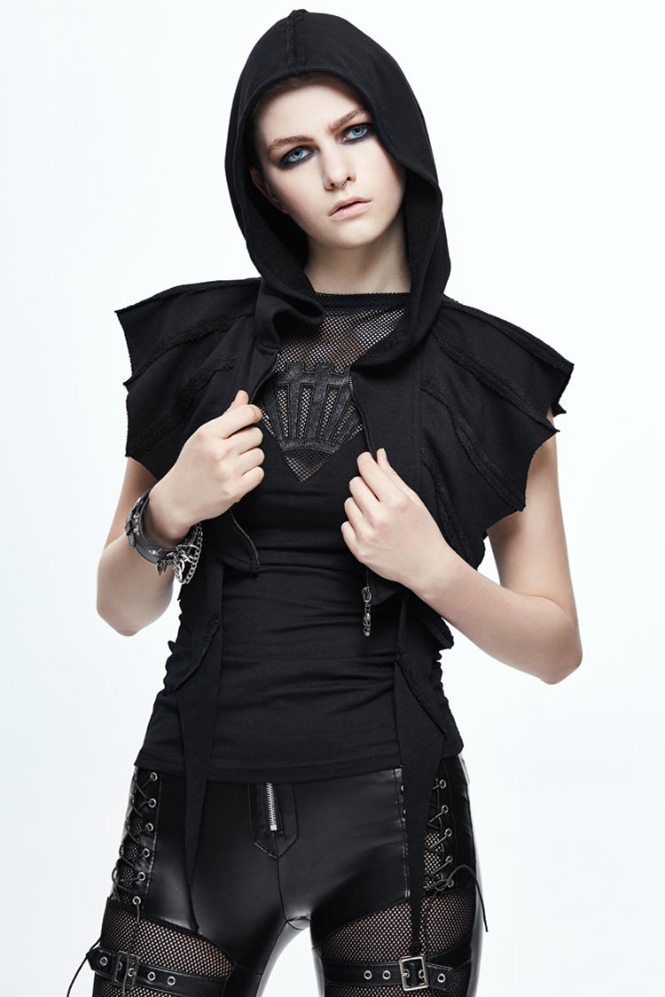 Black Bat Wings Women's Punk Hooded Cape - Black - 1