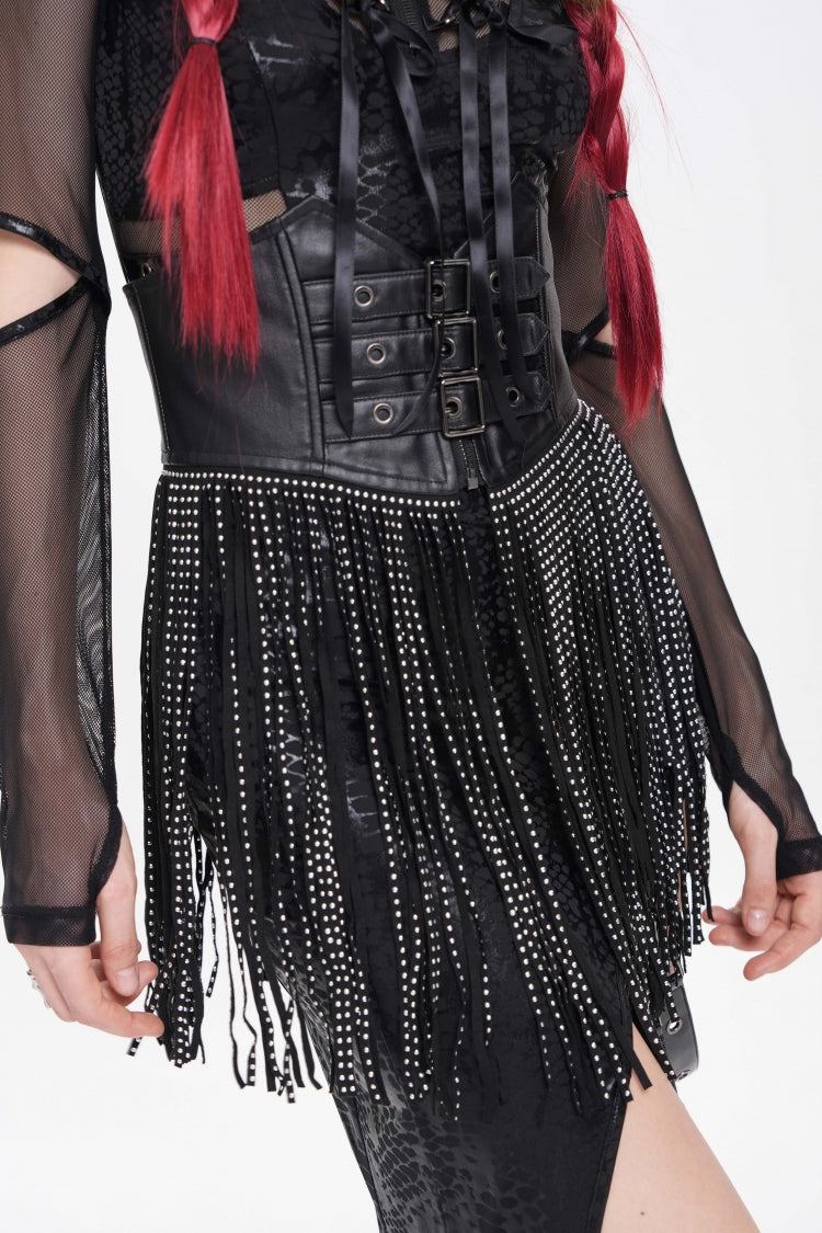 Black Lace Tassels Lace-Up Slim Buckled Women's Gothic Corset - Product - 9
