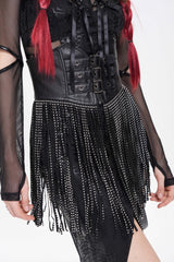 Black Lace Tassels Lace-Up Slim Buckled Women's Gothic Corset - Product - 9