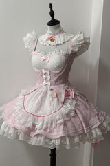 Pink [Ram Rem] Ruffle Bowknot Sweet Japanese Lolita Jsk Dress Set - Product - 4
