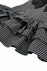 Black/Grey Navy Collar Sleeveless Bow Lace-Up Pinstripe Multi-Layered Ruffled Women's Gothic Dress - Product - 15