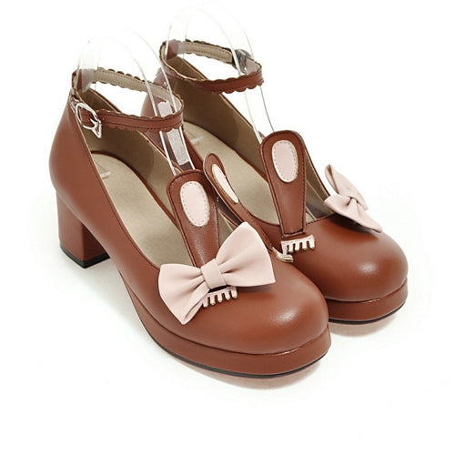Rabbits Ears Bowknot Sweet Lolita Shoes - Brown - 3