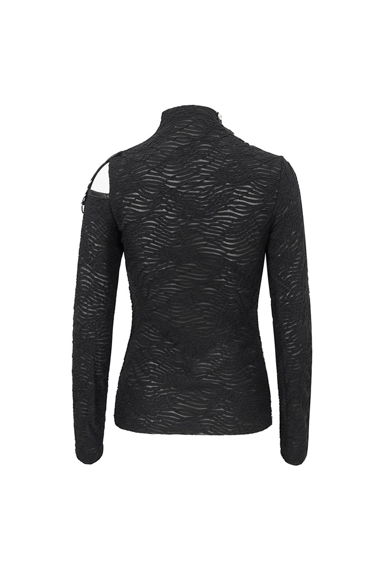 Black Strappy Cutout Mesh Splice Women's Gothic Shirt - Product - 9