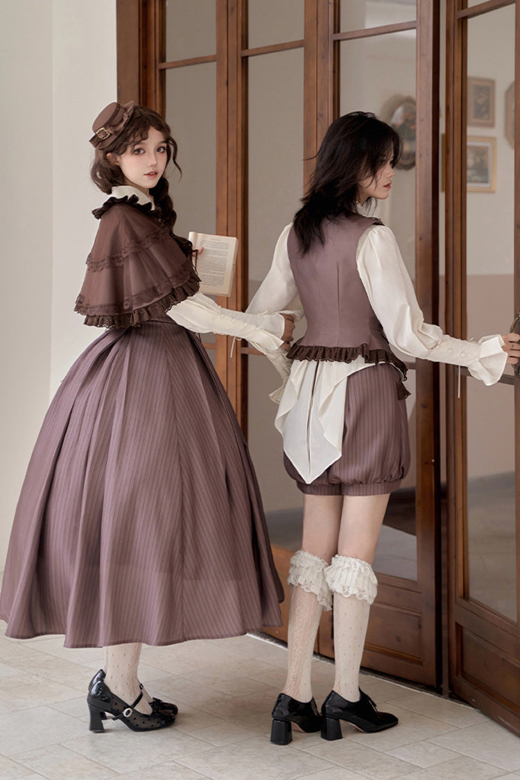 Brown [Manchester City's Past] Striped Print Ouji Fashion Prince Handsome Lolita Vest - Product - 6