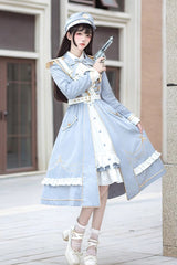 White/Blue Star Ocean Fantasy Cardigan Bowknot Stitching Sweet Military Lolita Dress - Product - 2