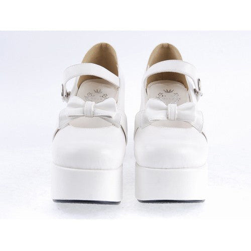 White Patent Leather Round Toe Strap Bowknot Platform Lolita Shoes - Product - 2