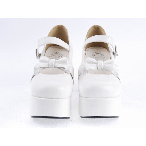 White Patent Leather Round Toe Strap Bowknot Platform Lolita Shoes - Product - 2