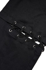 Black Hollow Lace Slim Detachable Belt Women's Steampunk Flared Leggings - Product - 8