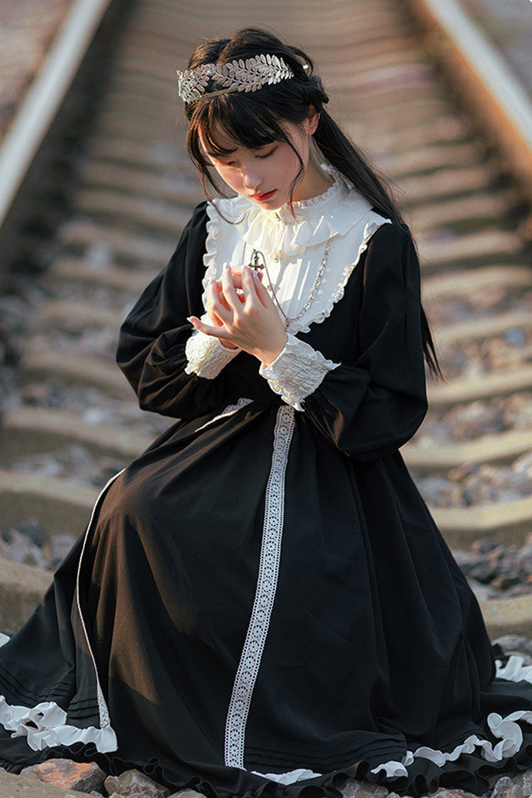 ブラック リボン フリル Nun ゴシックロリータ ティアード ワンピース 商品画像