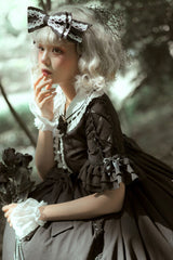 Black Short Sleeves High Waisted Bowknot Ruffled Multi-Layer Gothic Lolita Op Dress - Product - 4