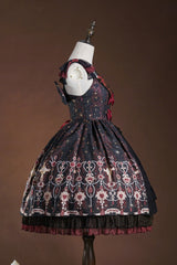Red/Black [Stone of Eden] Triple-Layered Print Ruffle Hot Stamping Cardigan Bowknot Lace Elegant Sweet Lolita Jsk Dress - Product - 3