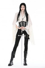 White V Collar Ruffled Long Trumpet Sleeves Women's Steampunk Blouse - Product - 8