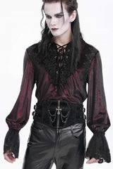 Black Lace-Up Slim Buckled Pearl-Decorated Men's Gothic Palace Accessory Cross Chain Girdle - Product - 5