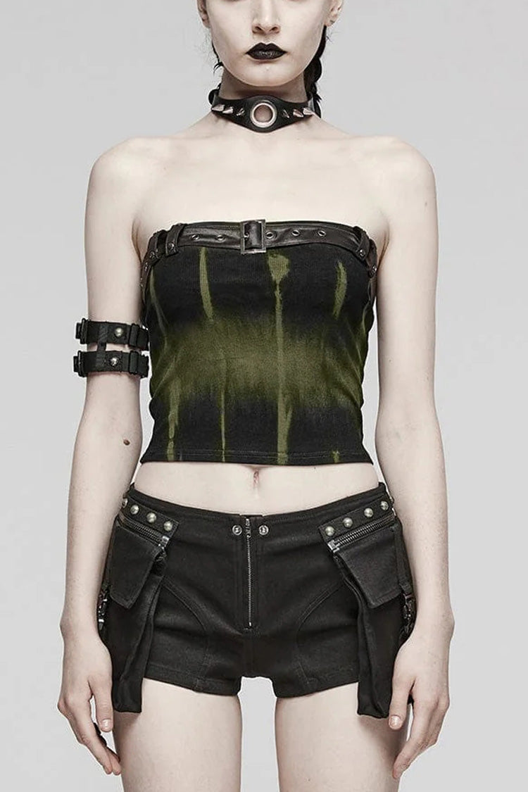 Simple Adjustable Bust Strap Sleeveless Print Womens Steampunk Corset 2 Colors - Black/Green - 9