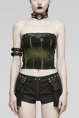 Simple Adjustable Bust Strap Sleeveless Print Womens Steampunk Corset 2 Colors - Black/Green - 9