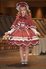 Red [Gingham Petal Bunny] Short Sleeves Printed Ruffled Bow Sweet Lolita OP Dress - Product - 8