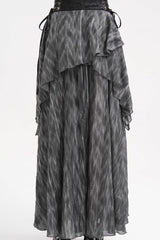 Black Ruffle Lace-Up Women's Gothic Eyelets Rivets Long Skirt - Product - 4