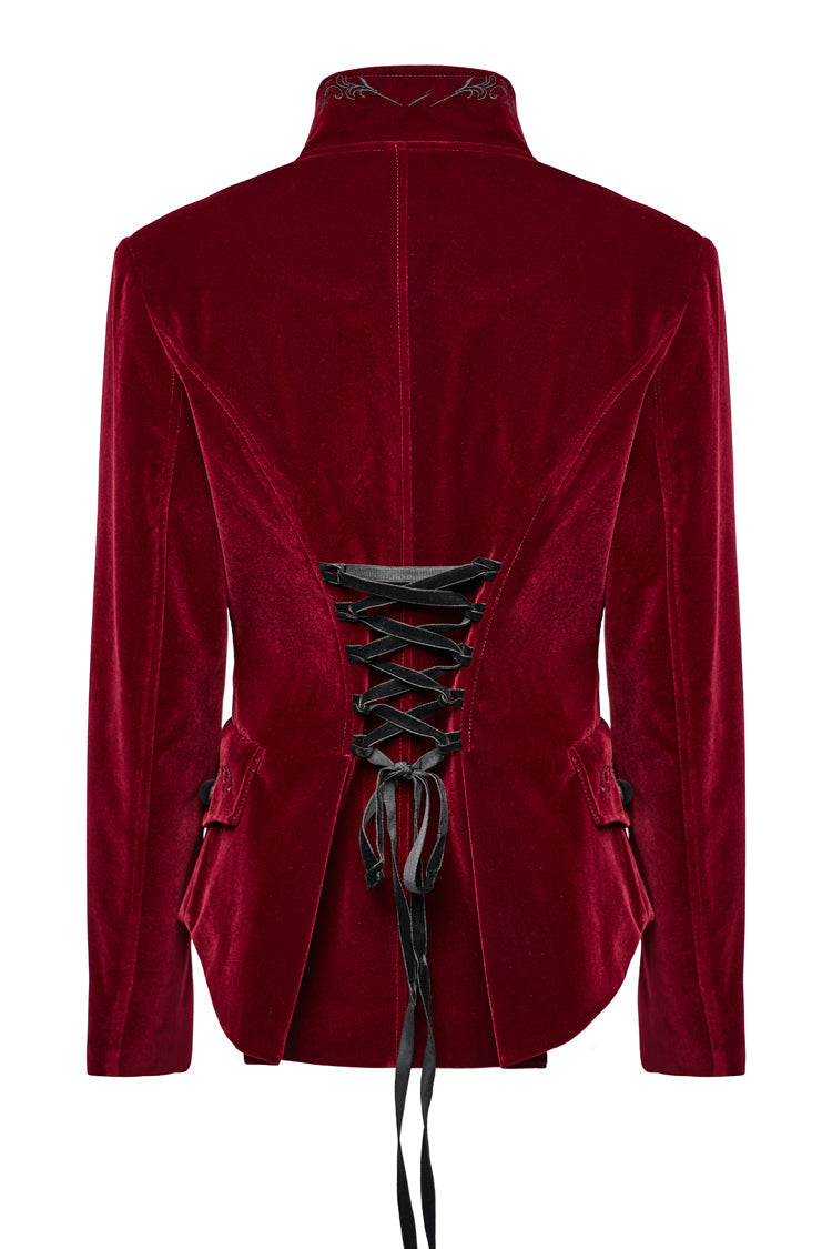 Red Swallow-tailed Velvet Long Sleeves Women's Gothic Jacket - Product - 9