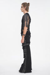 Black Round Collar Mesh Stitching Men's Punk T-Shirt - Product - 3