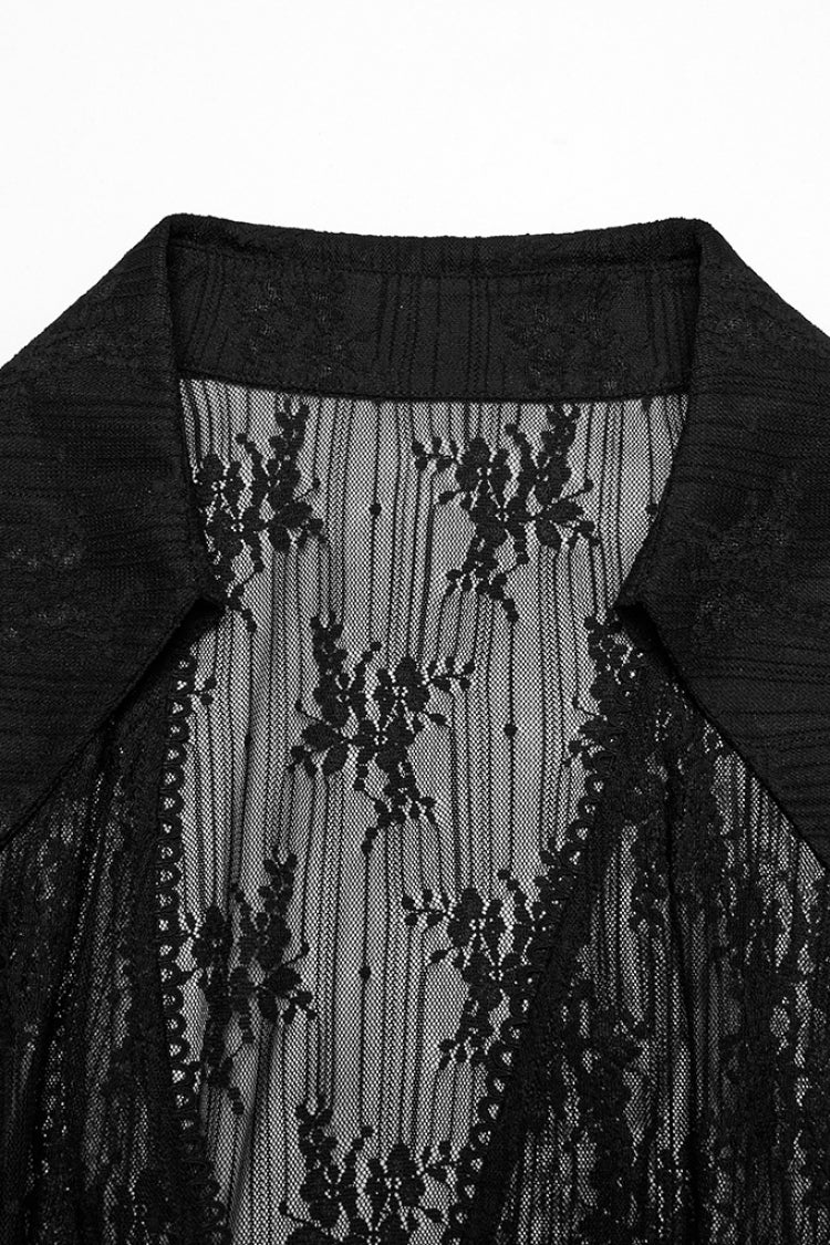Black V Collar Long Sleeves Lace Sheer Women's Gothic Cardigan Coat - Product - 5