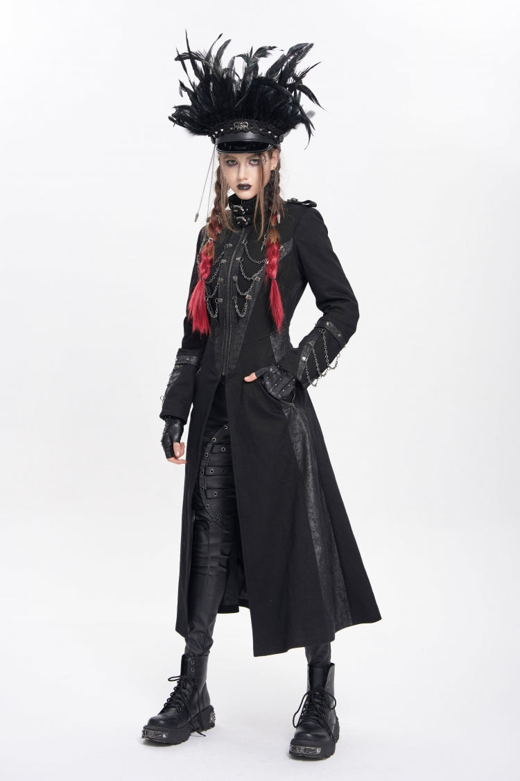 Black Women's Punk Cool Skull Plumed Chain Hat - Product - 3