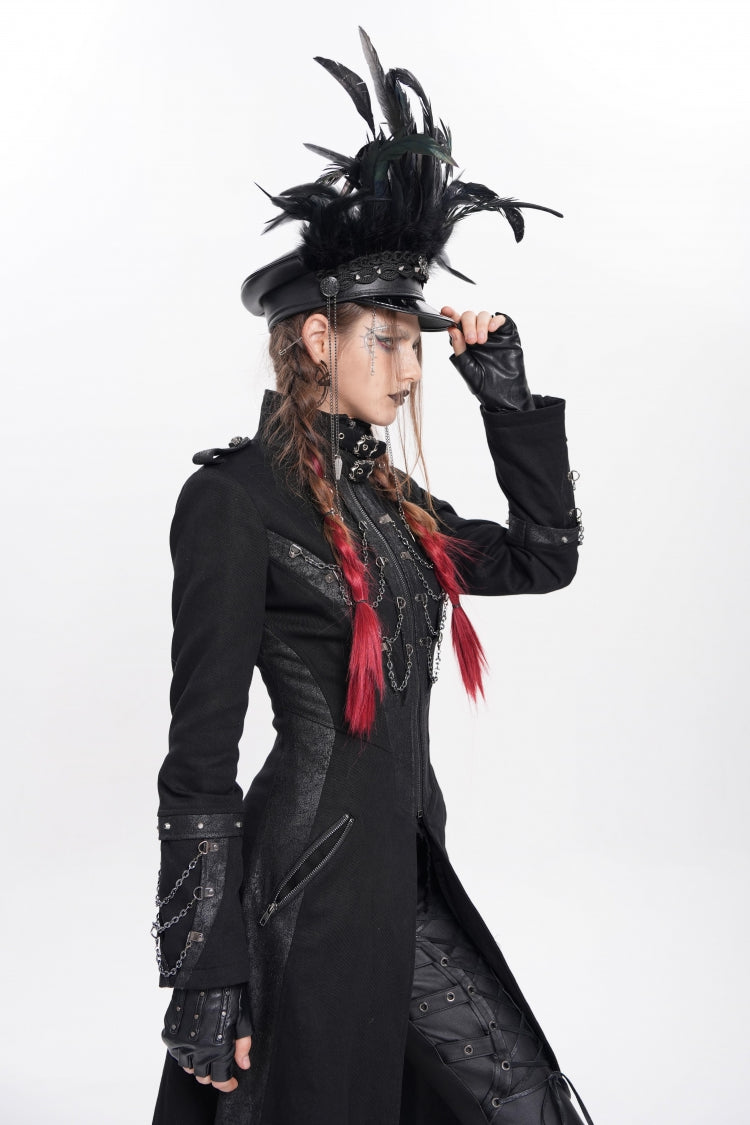 Black Women's Punk Cool Skull Plumed Chain Hat - Product - 9