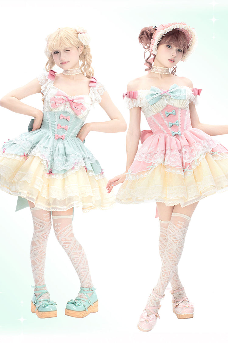 Mint Green [Parfait Romance] Sleeveless Ruffle Bowknot Lace Sweet Elegant Ballet Lolita Jsk Dress - Product - 6
