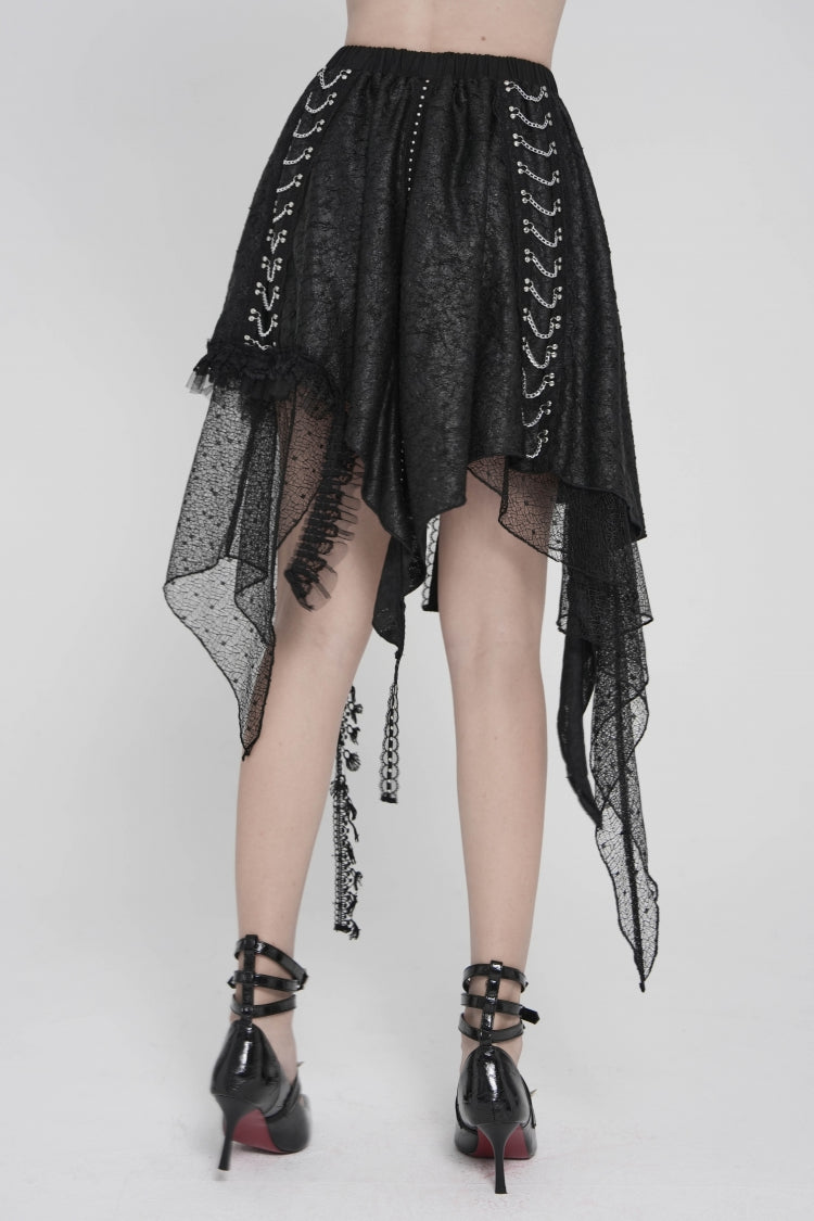 Black Lace Irregular Chain-Decorated Women's Punk Streamer Skirt - Product - 12