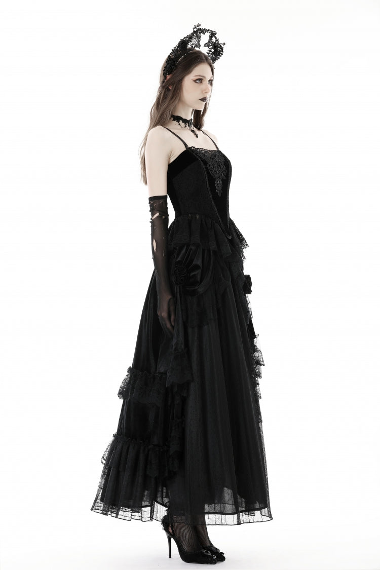 Black Sleeveless Floral Embroidered Velvet Women's Gothic Corset - Product - 5