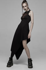 Black Hollowed Out Cross Spray-Painted Asymmetric Hem Sleeveless Women's Gothic Dress - Product - 4
