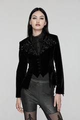 Black Swallow-tailed Velvet Long Sleeves Women's Gothic Jacket - Black - 1
