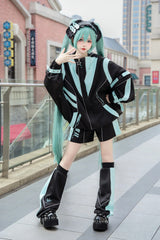 Black/Blue [Cyber Phantom] Hatsune Miku Long Sleeves Print Jirai Kei Cool Coat - Black/Blue - 1