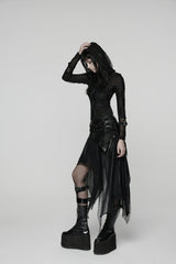 Black Double-Layered Irregular Eyelet Women's Punk rregular Wasteland Skirt - Product - 6