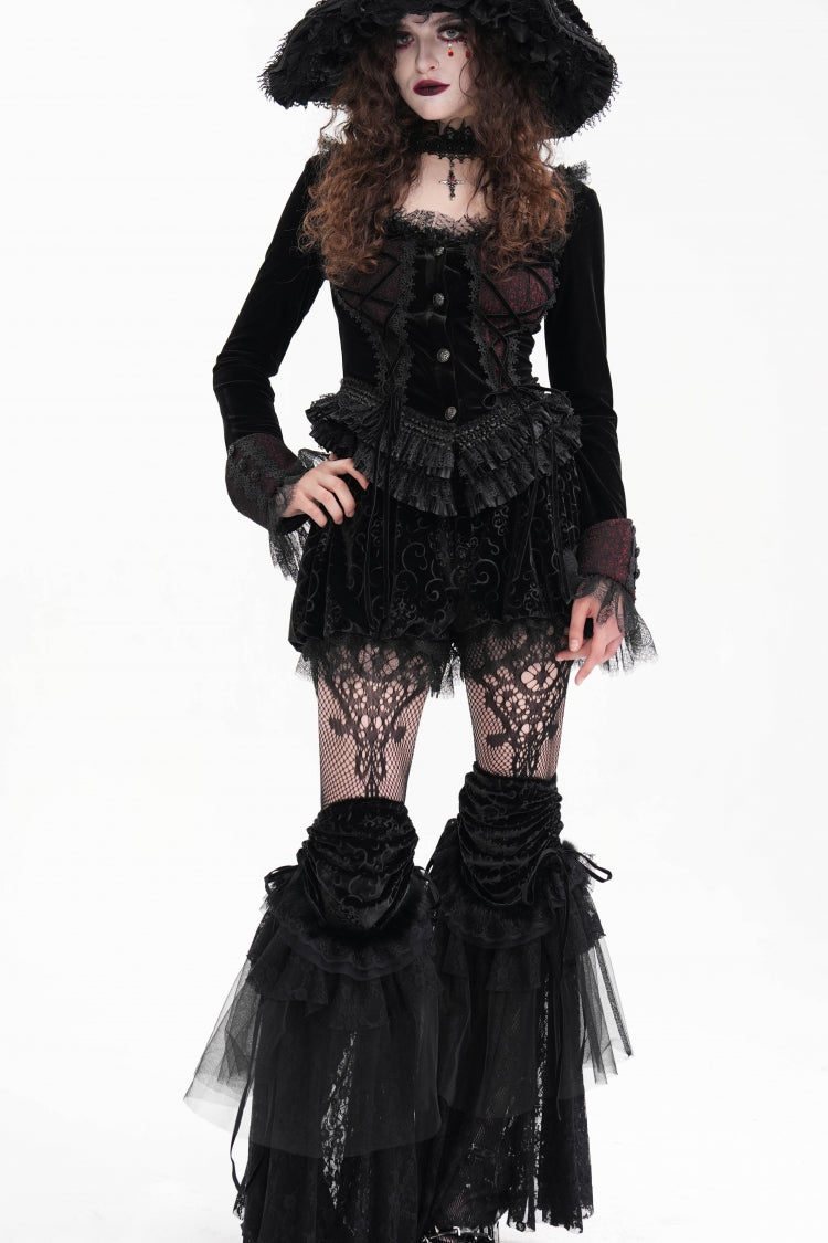 Black Long Sleeves Ruffle Lace-Up Mesh Women's Gothic Blouse - Product - 3