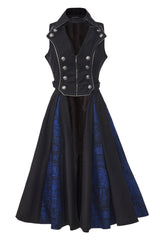Black [The Mystery of Silence] Lapel Collar Sleeveless Open-Front Zippered Classic Vintage Elegant Prince Ouji Lolita Long Coat - Black - 1