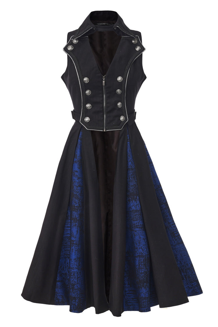 Black [The Mystery of Silence] Lapel Collar Sleeveless Open-Front Zippered Classic Vintage Elegant Prince Ouji Lolita Long Coat - Black - 1
