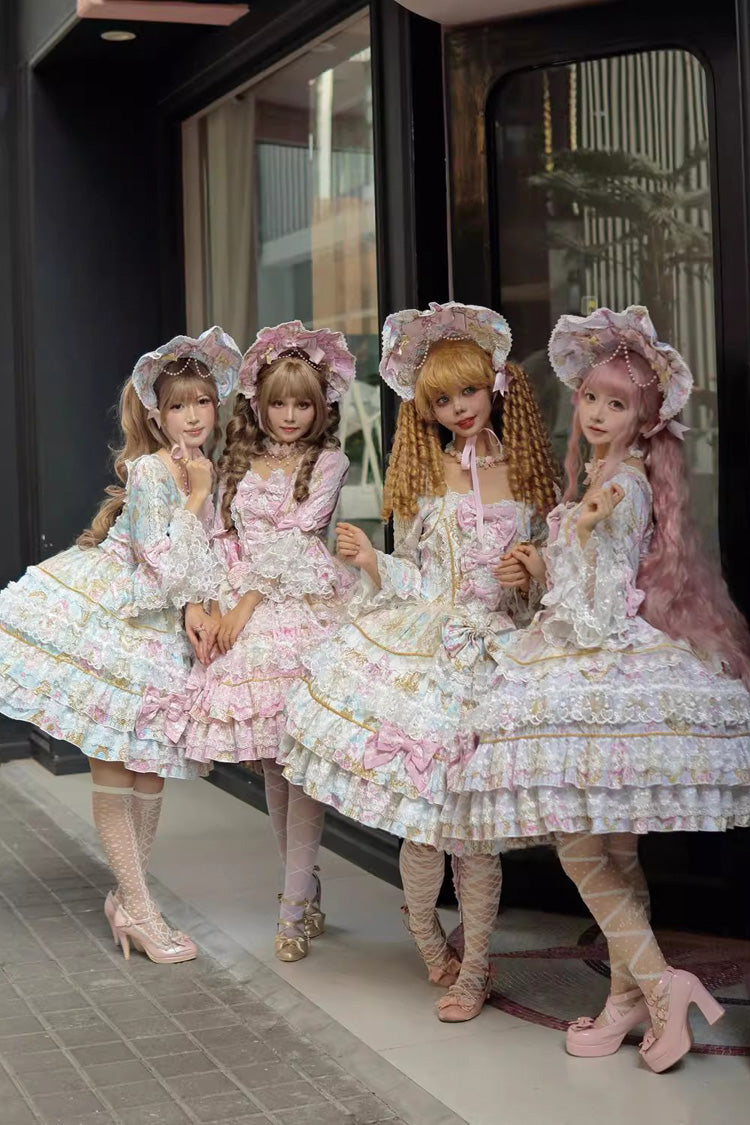 Purple [Candlelight Elegance] Long Trumpet Sleeves Multi-Layered Ruffle Bowknot Lace Sweet Elegant Lolita Dress - Product - 10