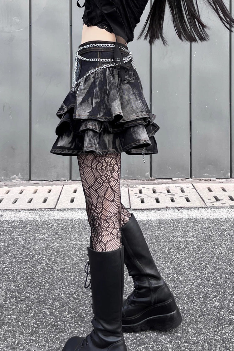 Black High Waisted Print Chain Rock Gothic Skirt - Product - 5