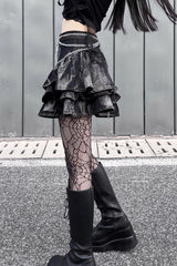 Black High Waisted Print Chain Rock Gothic Skirt - Product - 5