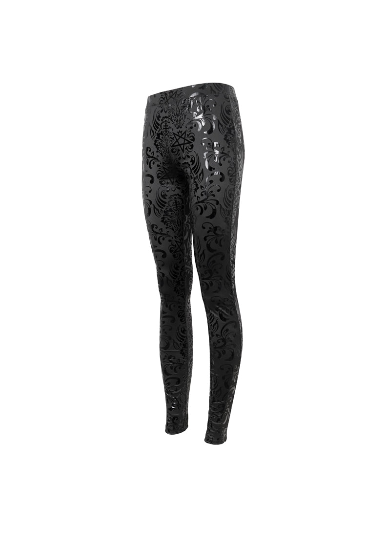 Black Stretch Pentagram Knit Special Print Women's Gothic Leggings - Product - 7