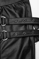 Black Hollow Metal Eyelet Strap Lace-Up Women's Steampunk Leggings - Product - 5