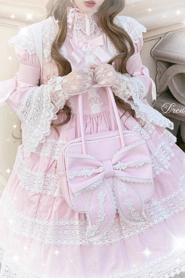 Sweet Bowknot Lace Zipper Japanese Lolita Handbag 3 Colors - Pink - 2